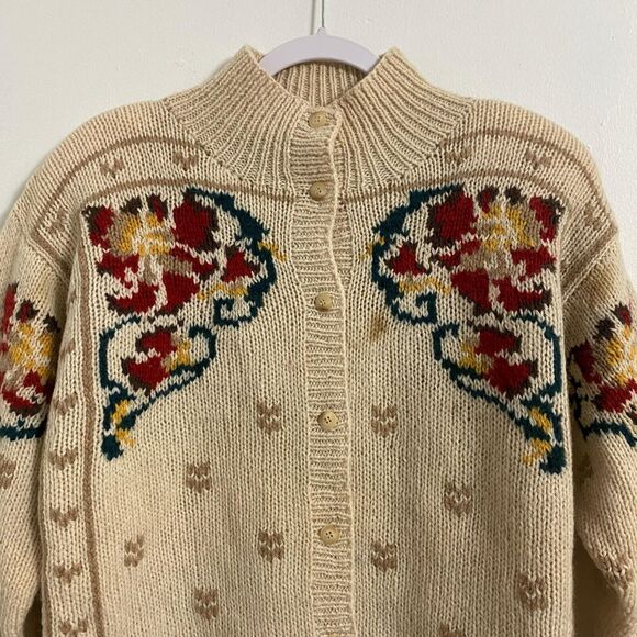 J. Christopher Knit Cardigan Sweater Button Down Women's Size L Biege High Neck - Picture 7 of 12